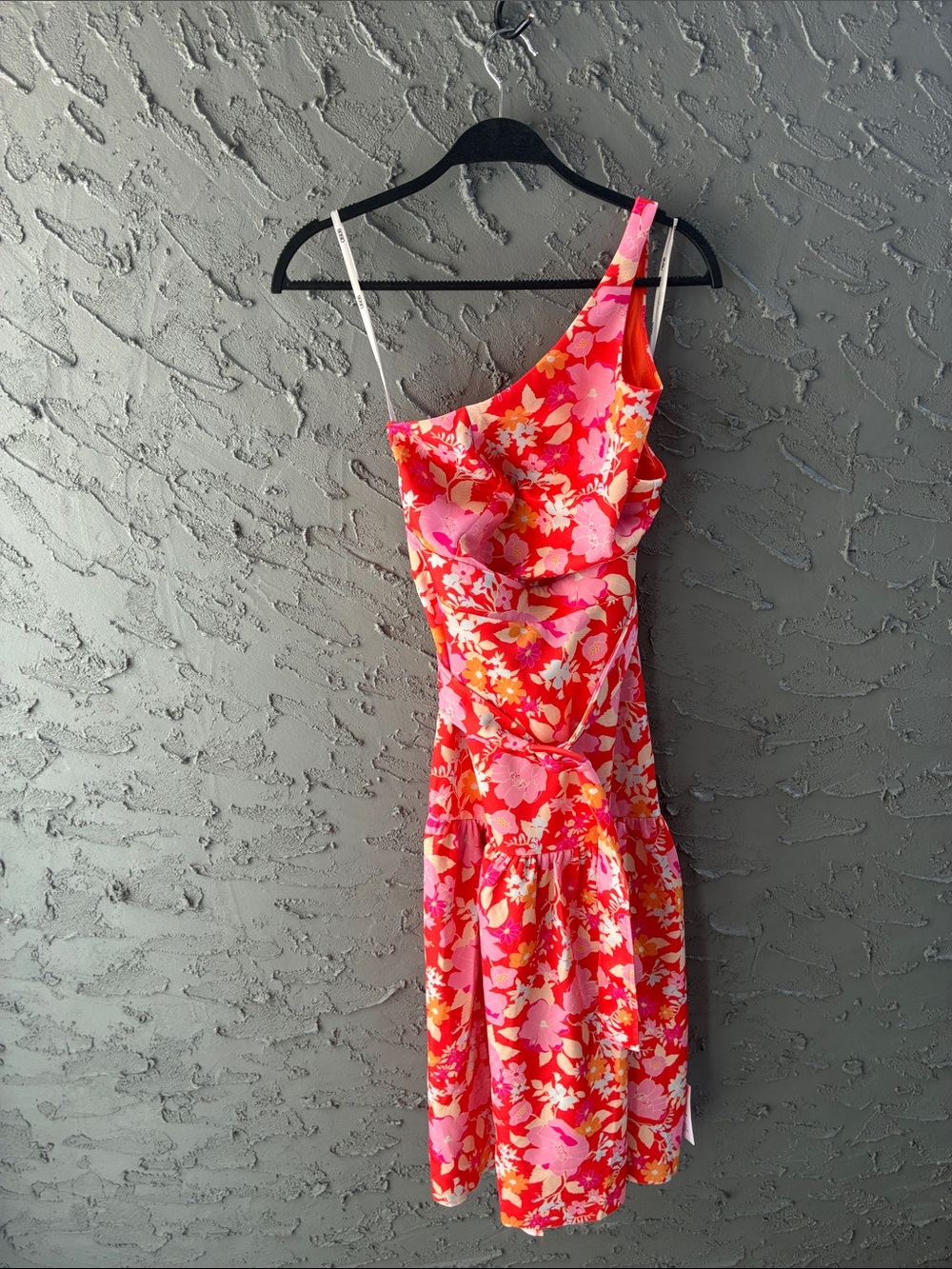 ASOS One-Shoulder Floral Belted Sundress in Red & Pink Sz 10